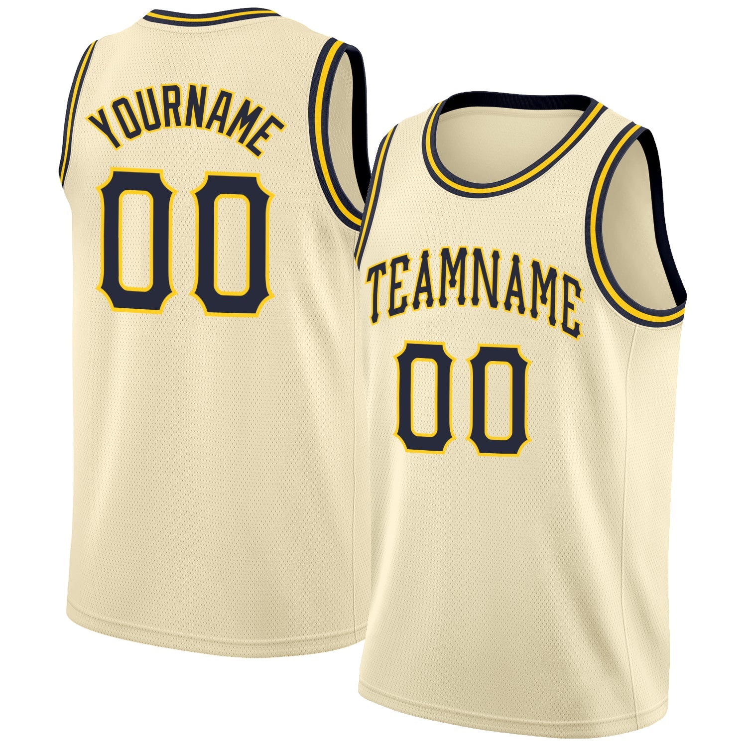 Custom Cream Navy-Gold Round Neck Rib-Knit Basketball Jersey - Main View