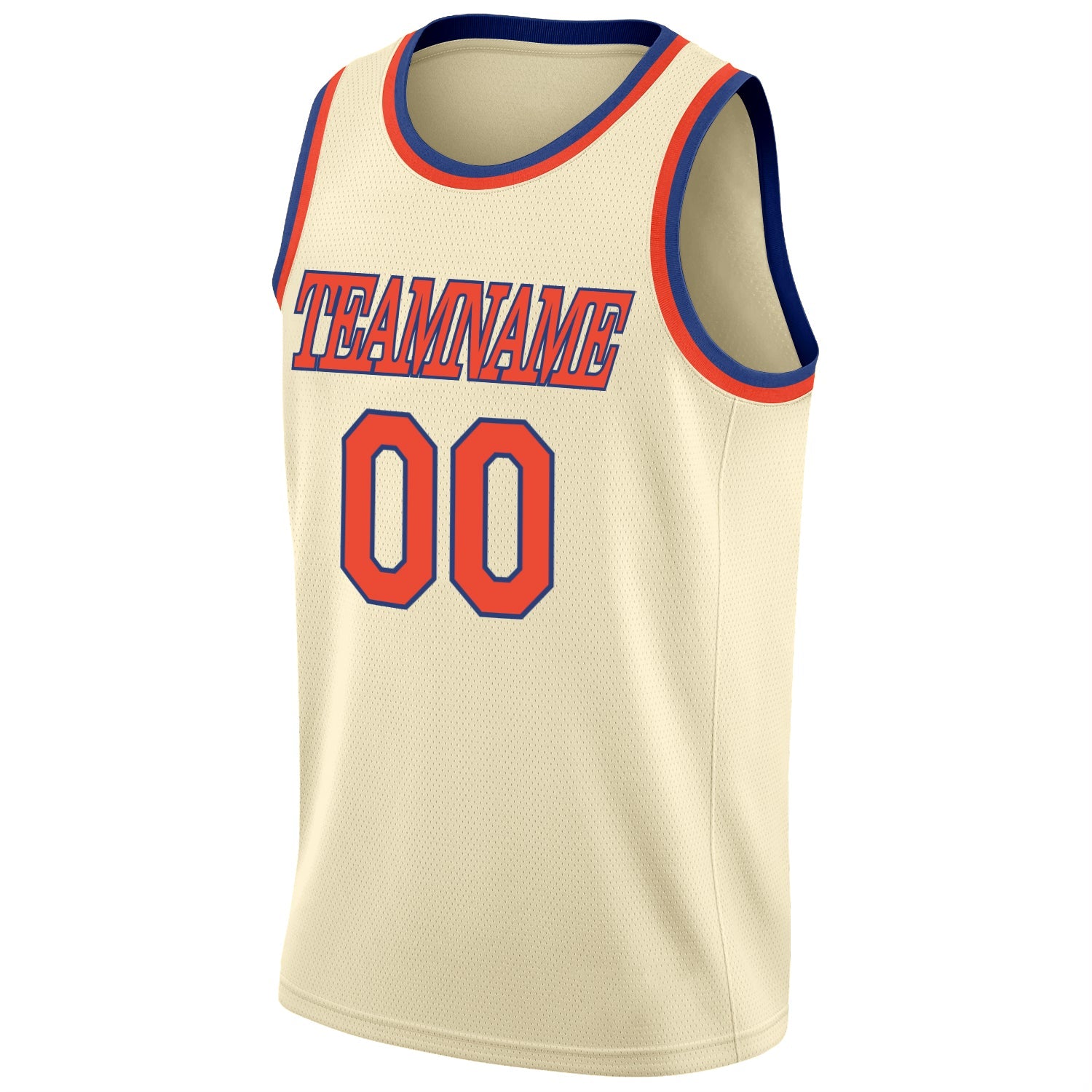 Custom Cream Orange-Royal Round Neck Rib-Knit Basketball Jersey view 6