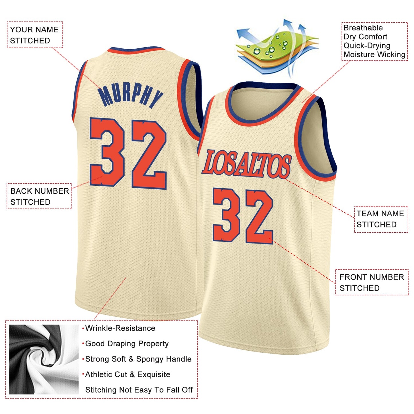 Custom Cream Orange-Royal Round Neck Rib-Knit Basketball Jersey view 2