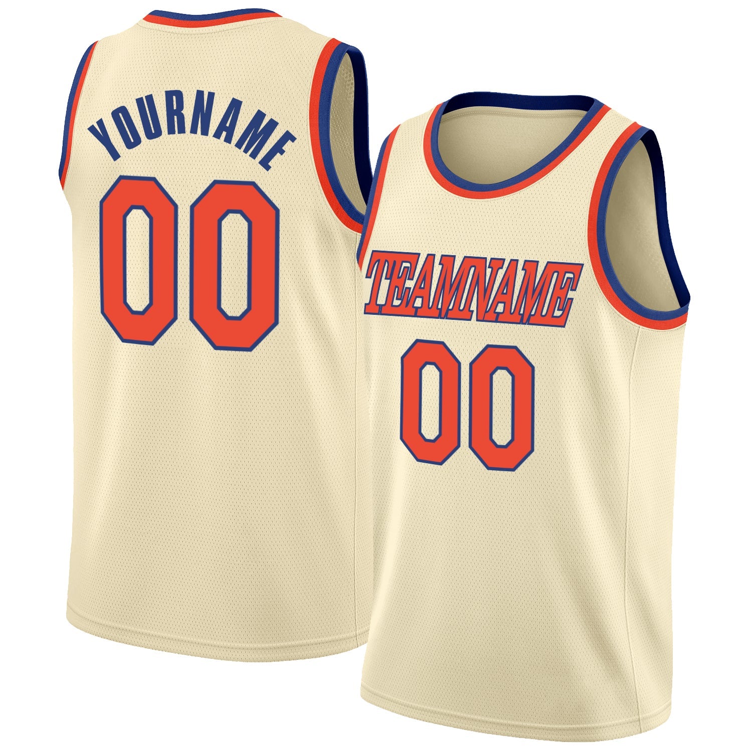Custom Cream Orange-Royal Round Neck Rib-Knit Basketball Jersey - Main View