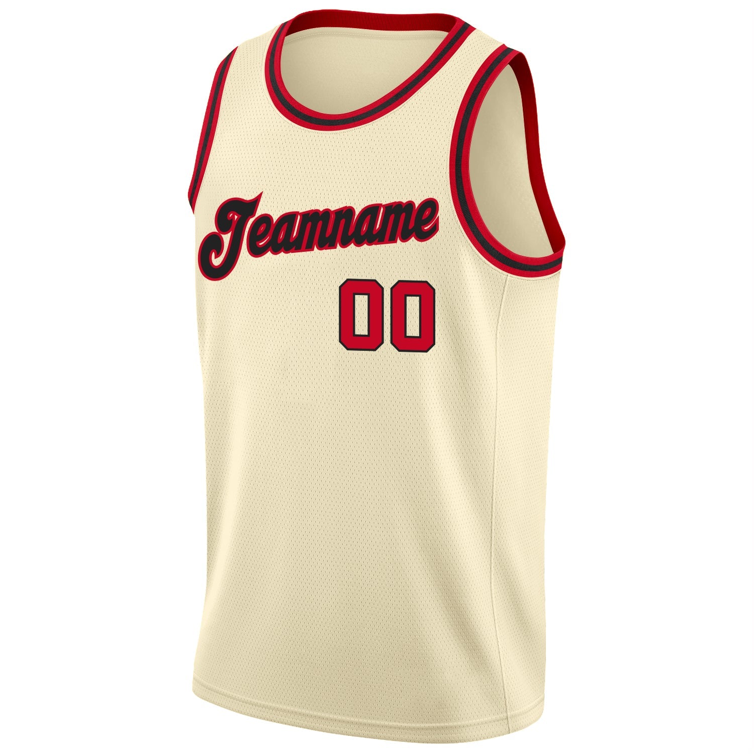 Custom Cream Red-Black Round Neck Rib-Knit Basketball Jersey view 6