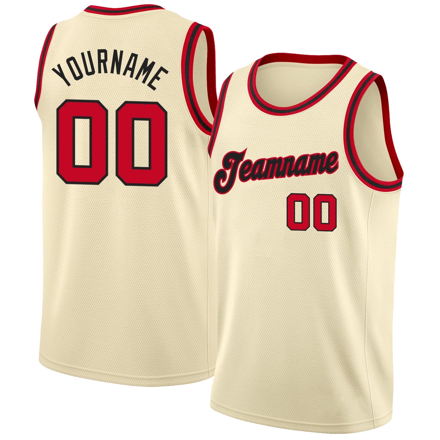 Custom Cream Red-Black Round Neck Rib-Knit Basketball Jersey - Main View