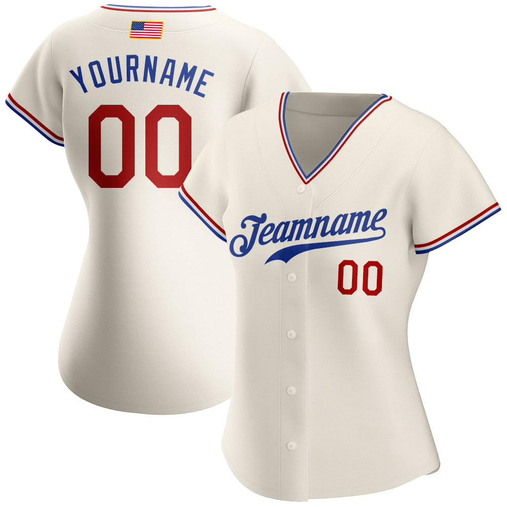 Custom Cream Red-Royal Authentic American Flag Fashion Baseball Jersey view 2