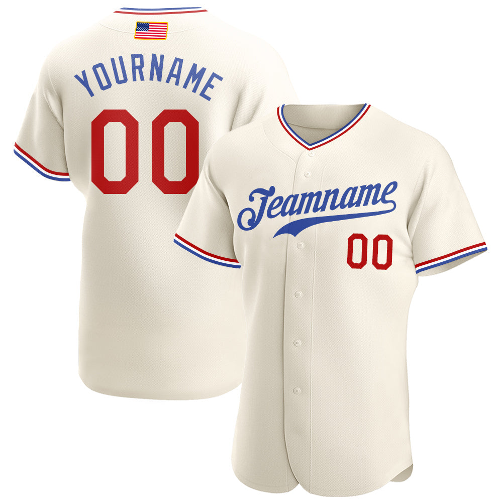 Custom Cream Red-Royal Authentic American Flag Fashion Baseball Jersey - Main View