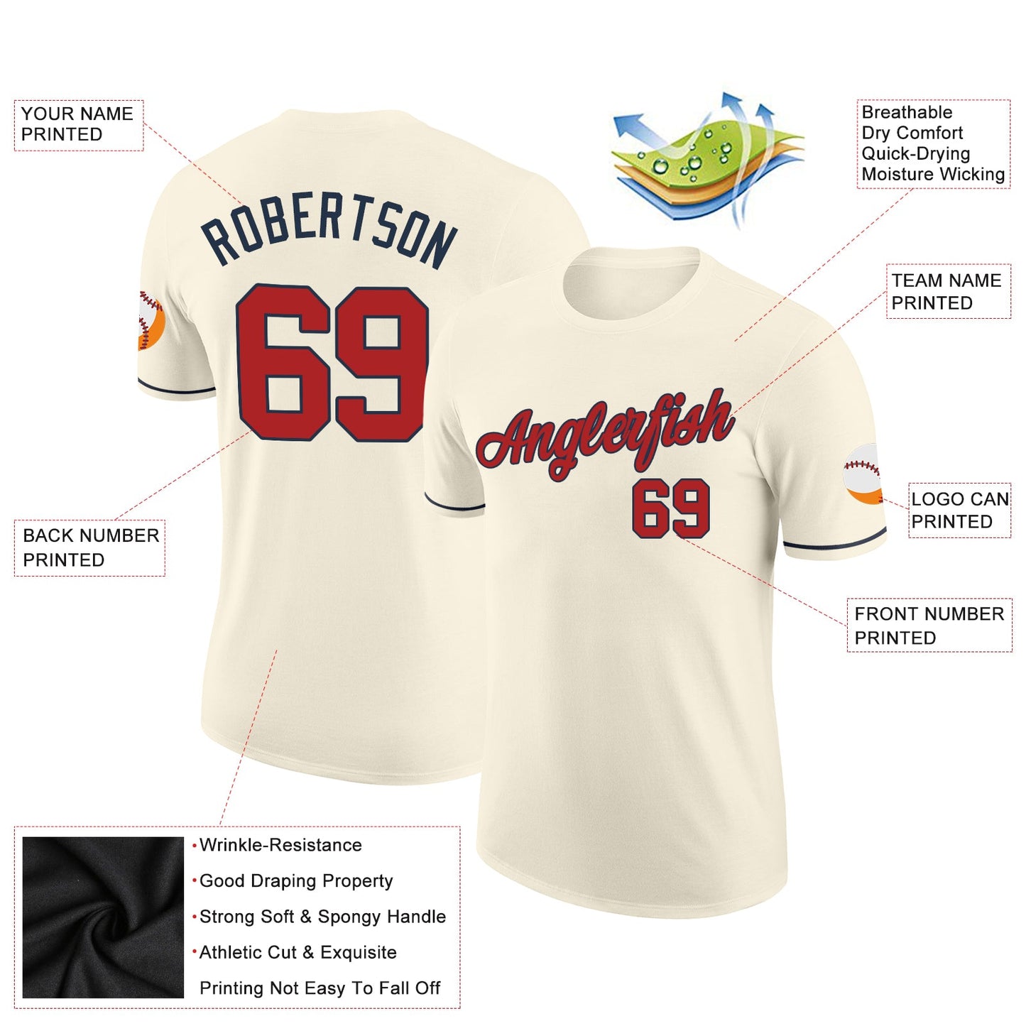 Custom Cream Red-Navy Performance T-Shirt view 2