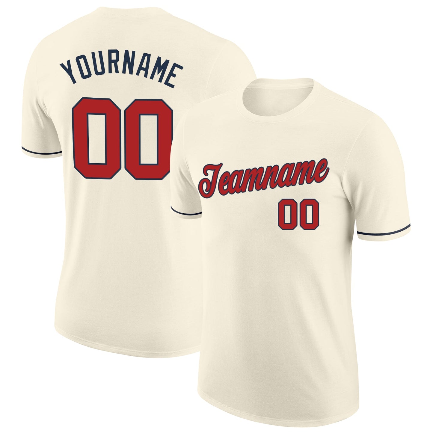 Custom Cream Red-Navy Performance T-Shirt - Main View