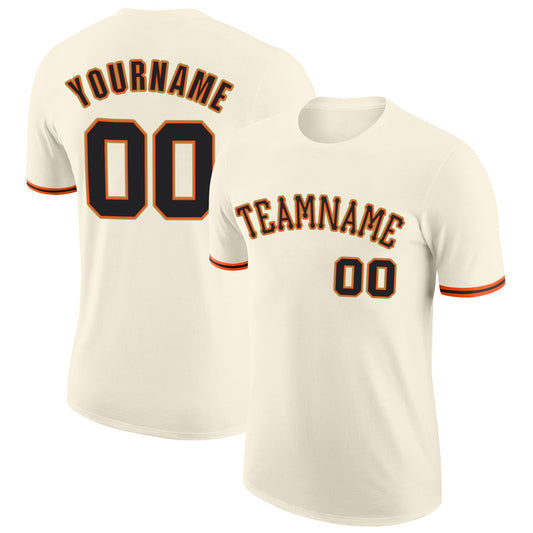 Custom Cream Black-Orange Performance T-Shirt - Main View