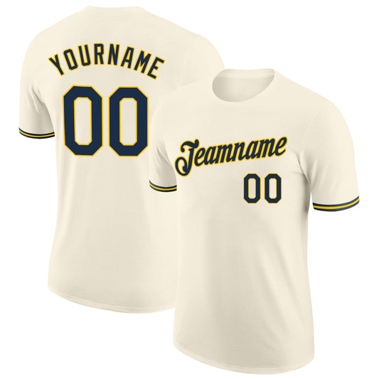 Custom Cream Navy-Gold Performance T-Shirt - Main View