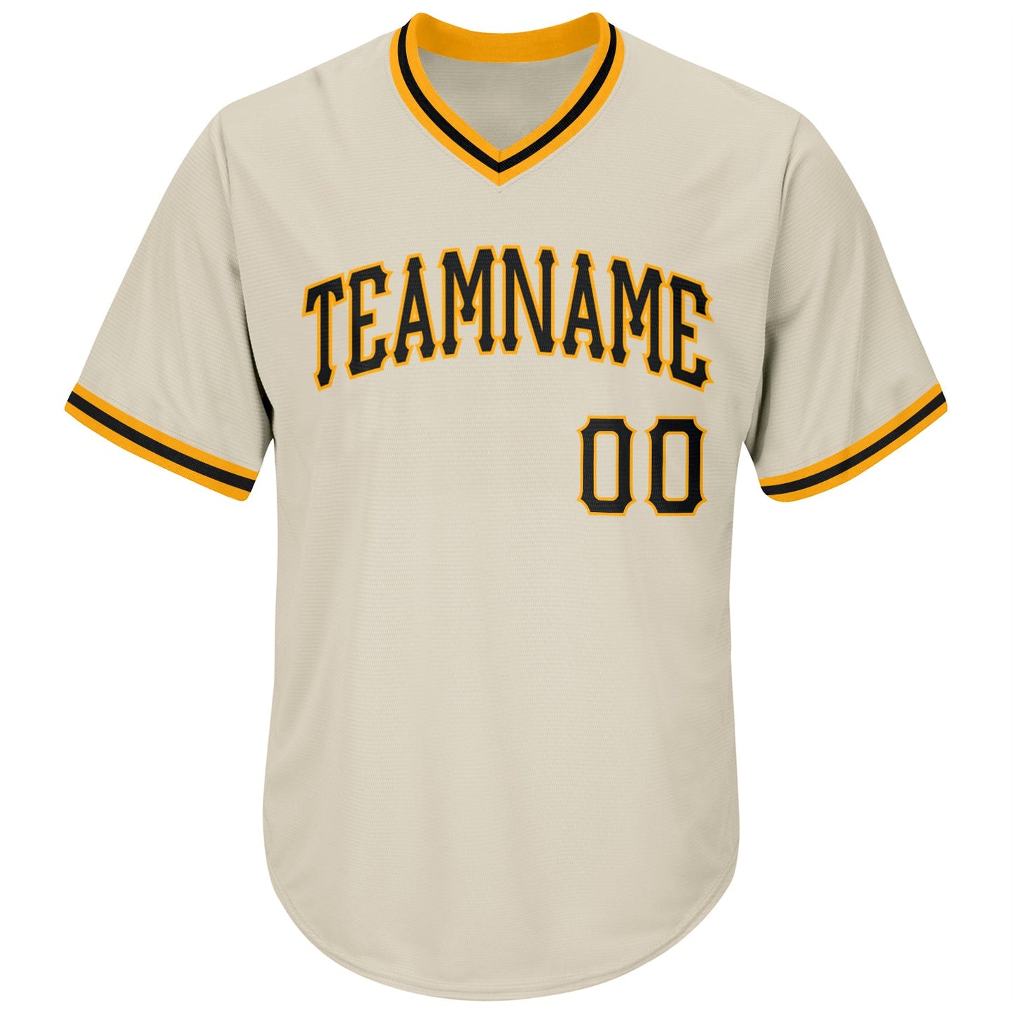 Custom Cream Black-Gold Authentic Throwback Rib-Knit Baseball Jersey Shirt view 2