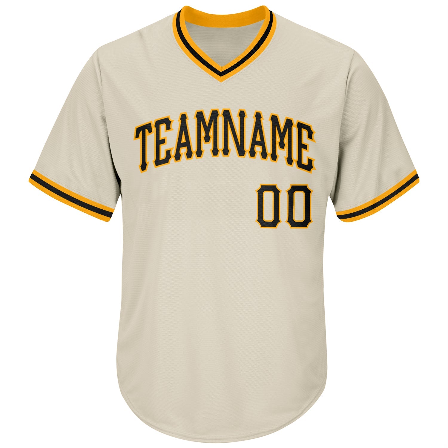 Custom Cream Black-Gold Authentic Throwback Rib-Knit Baseball Jersey Shirt view 2