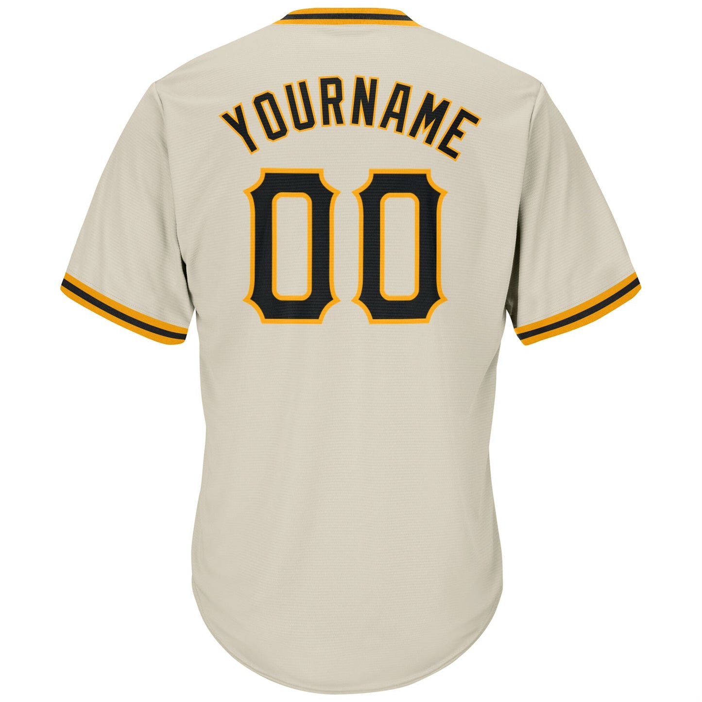 Custom Cream Black-Gold Authentic Throwback Rib-Knit Baseball Jersey Shirt view 3