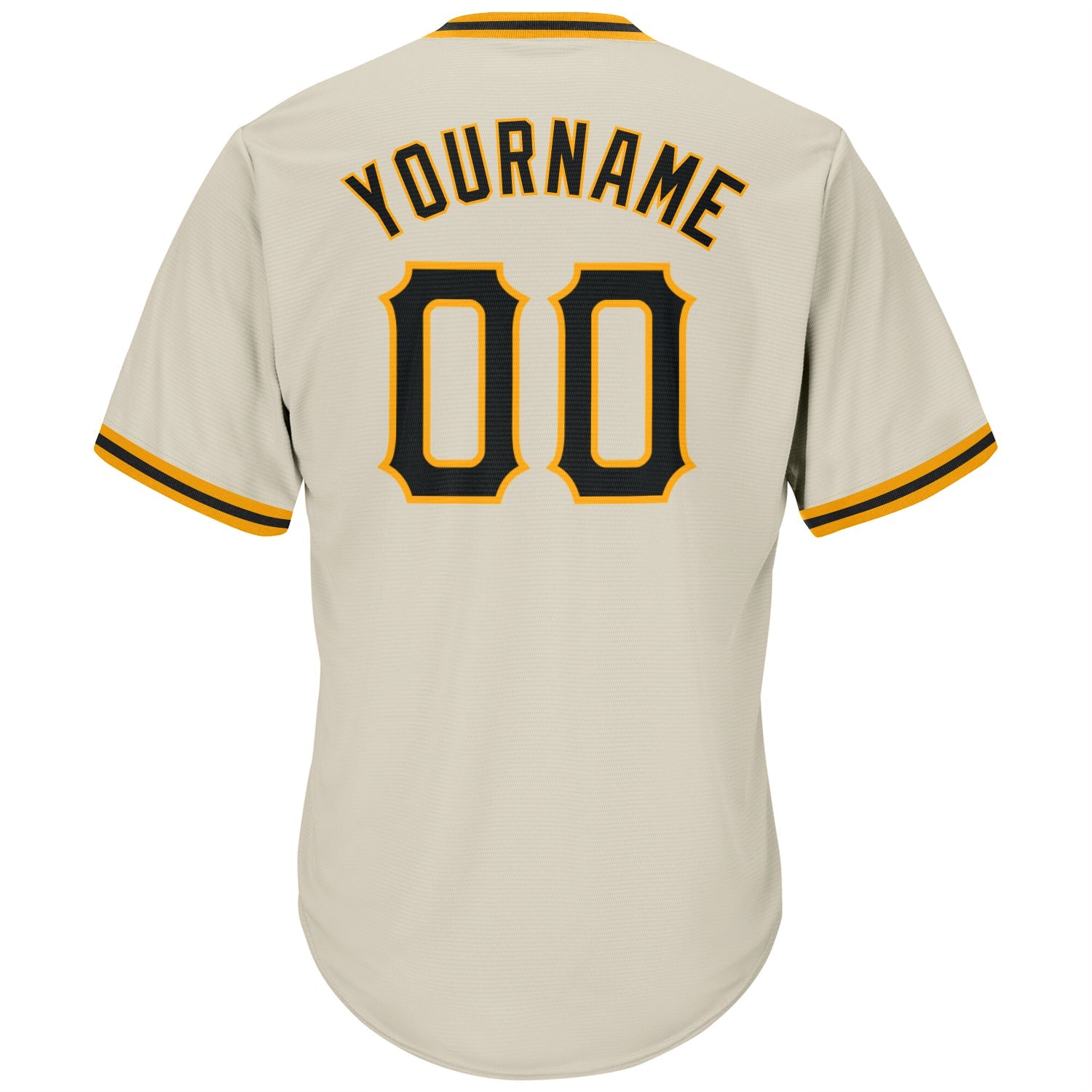 Custom Cream Black-Gold Authentic Throwback Rib-Knit Baseball Jersey Shirt view 3