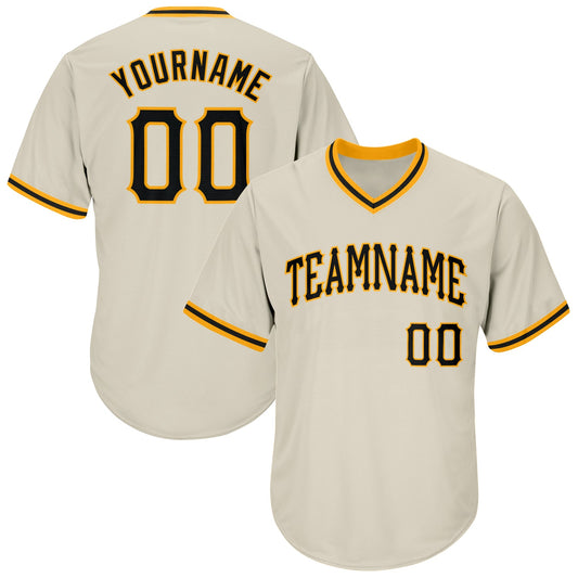Custom Cream Black-Gold Authentic Throwback Rib-Knit Baseball Jersey Shirt - Main View