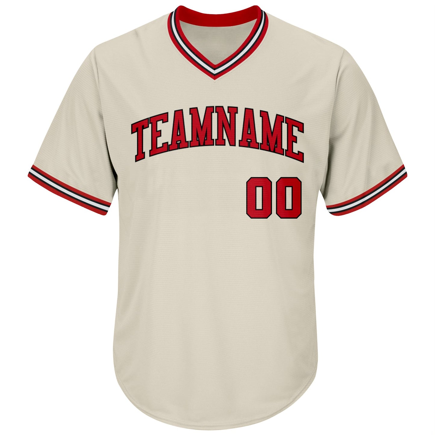 Custom Cream Red-Black Authentic Throwback Rib-Knit Baseball Jersey Shirt view 2