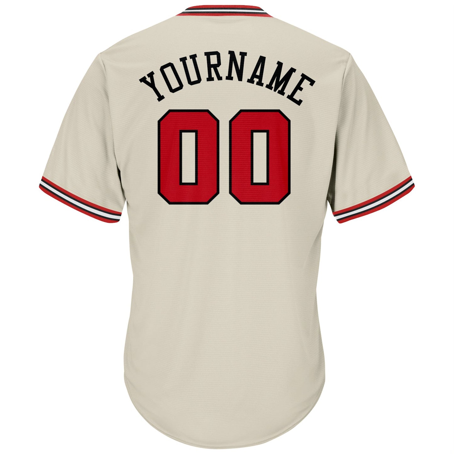 Custom Cream Red-Black Authentic Throwback Rib-Knit Baseball Jersey Shirt view 3
