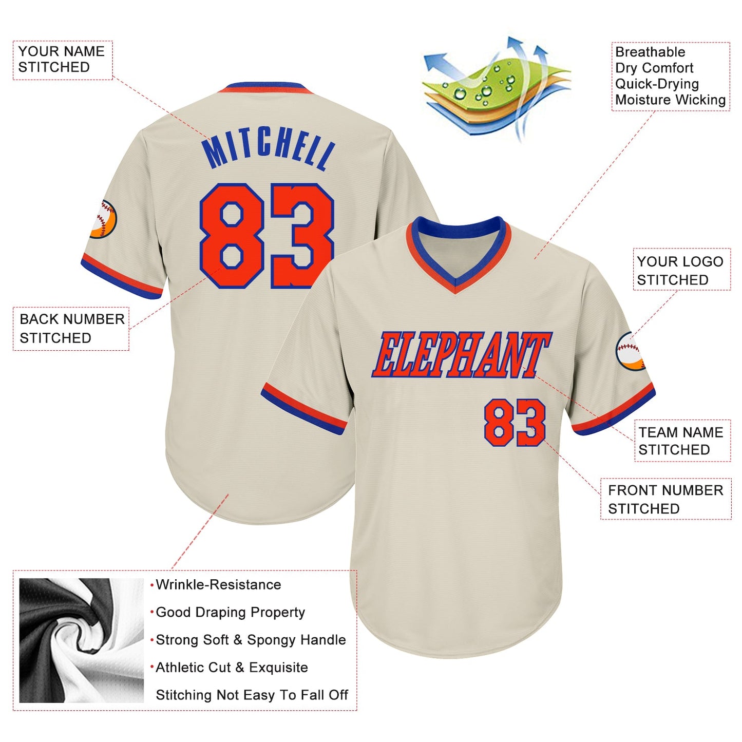 Custom Cream Orange-Royal Authentic Throwback Rib-Knit Baseball Jersey Shirt view 4