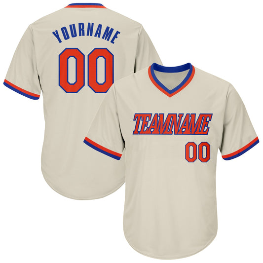 Custom Cream Orange-Royal Authentic Throwback Rib-Knit Baseball Jersey Shirt - Main View