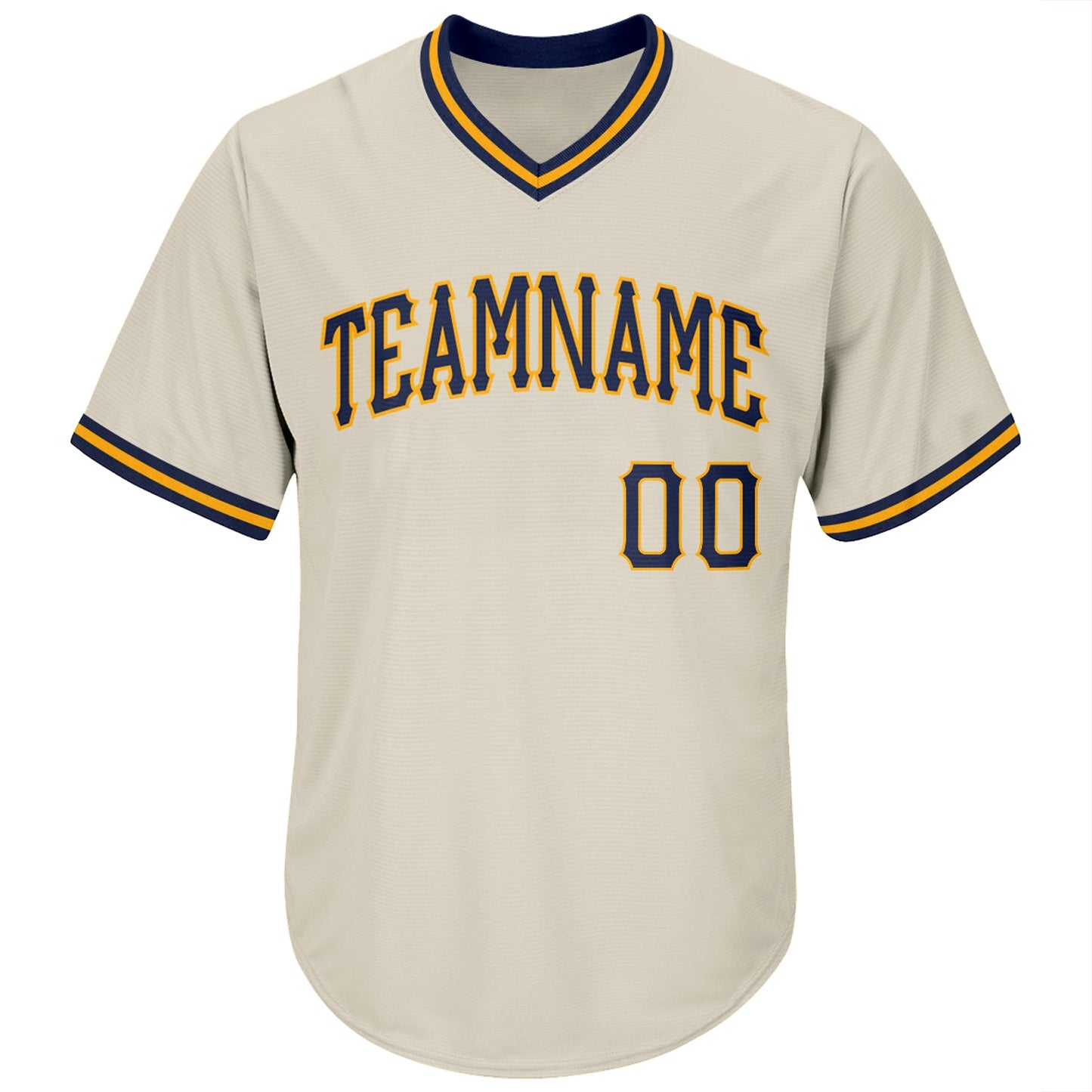 Custom Cream Navy-Gold Authentic Throwback Rib-Knit Baseball Jersey Shirt view 2