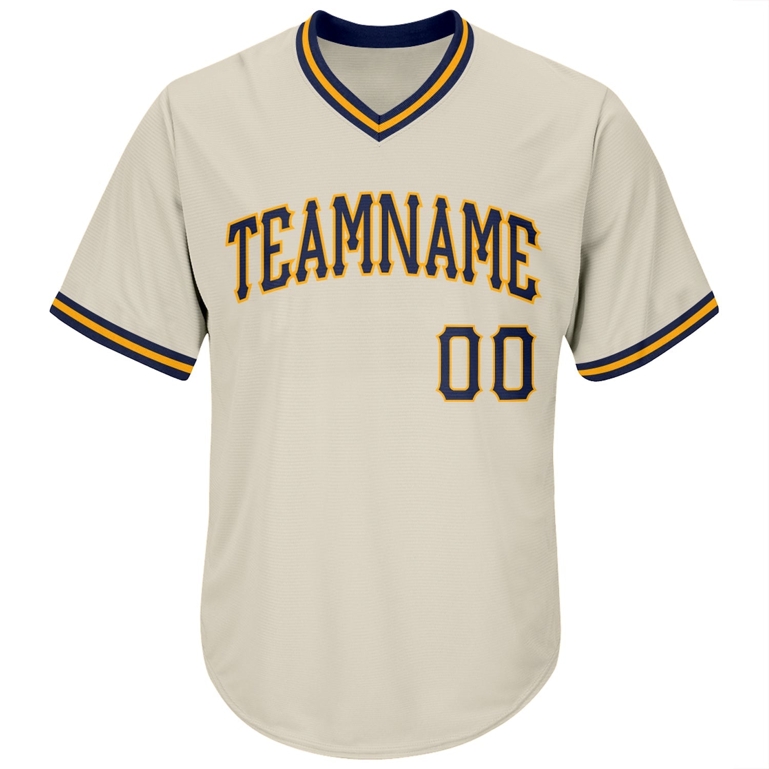 Custom Cream Navy-Gold Authentic Throwback Rib-Knit Baseball Jersey Shirt view 2