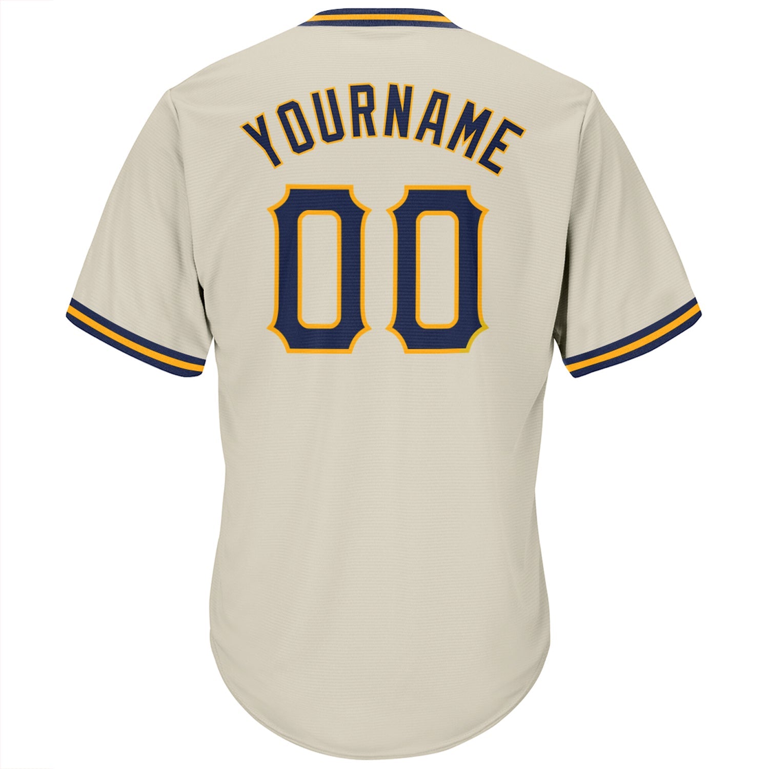Custom Cream Navy-Gold Authentic Throwback Rib-Knit Baseball Jersey Shirt view 3