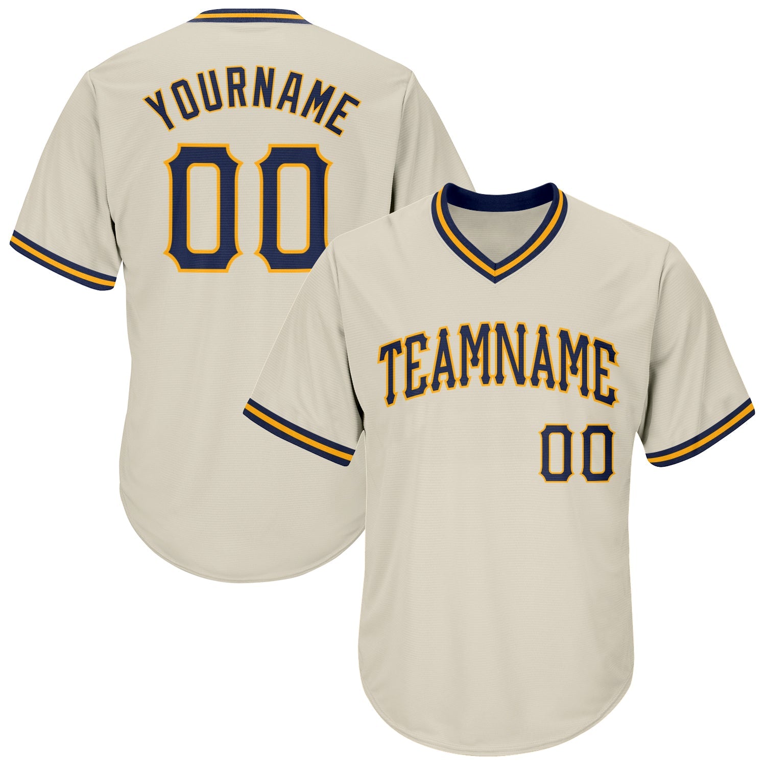 Custom Cream Navy-Gold Authentic Throwback Rib-Knit Baseball Jersey Shirt - Main View