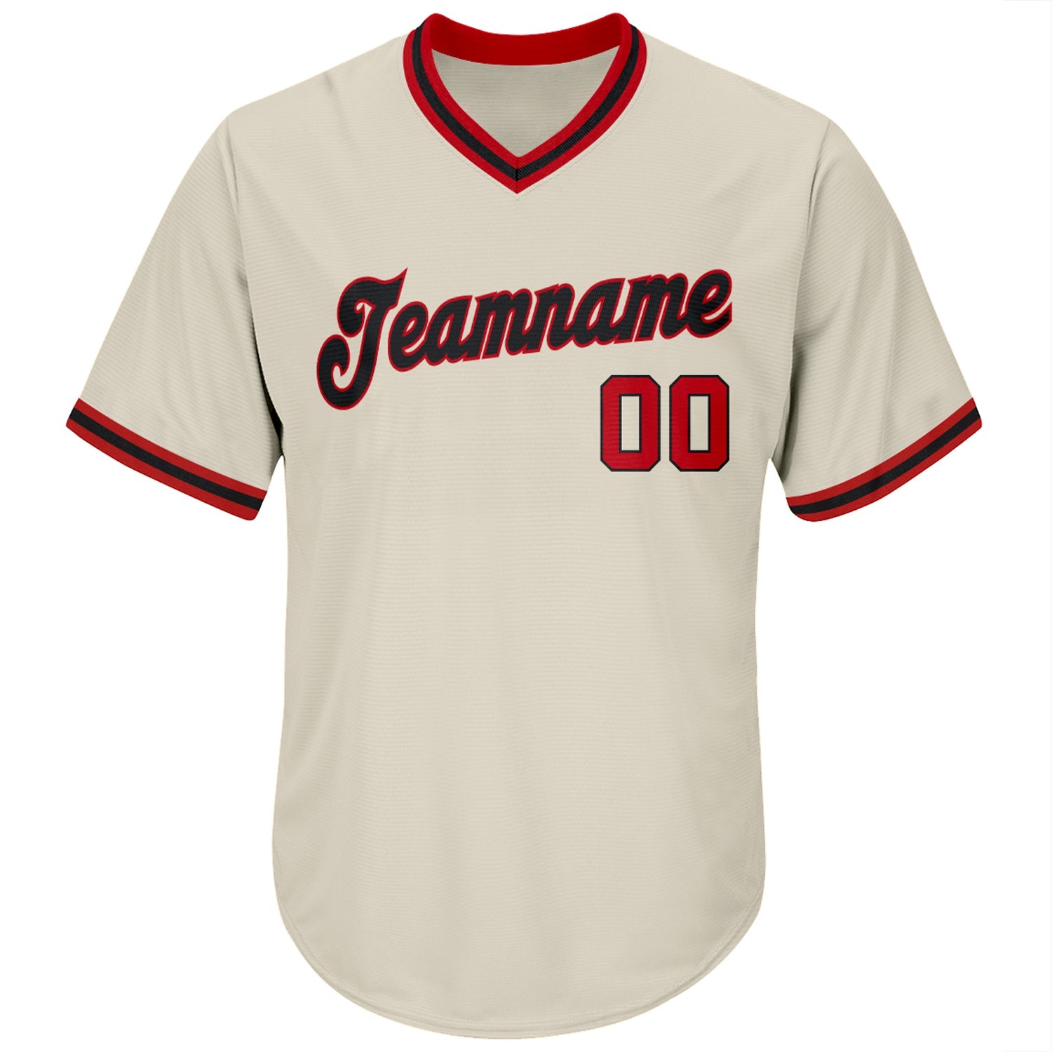 Custom Cream Red-Black Authentic Throwback Rib-Knit Baseball Jersey Shirt view 2