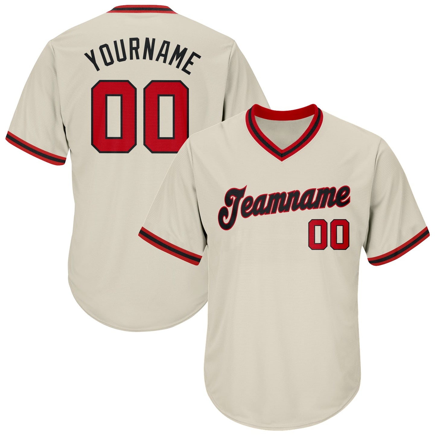 Custom Cream Red-Black Authentic Throwback Rib-Knit Baseball Jersey Shirt - Main View