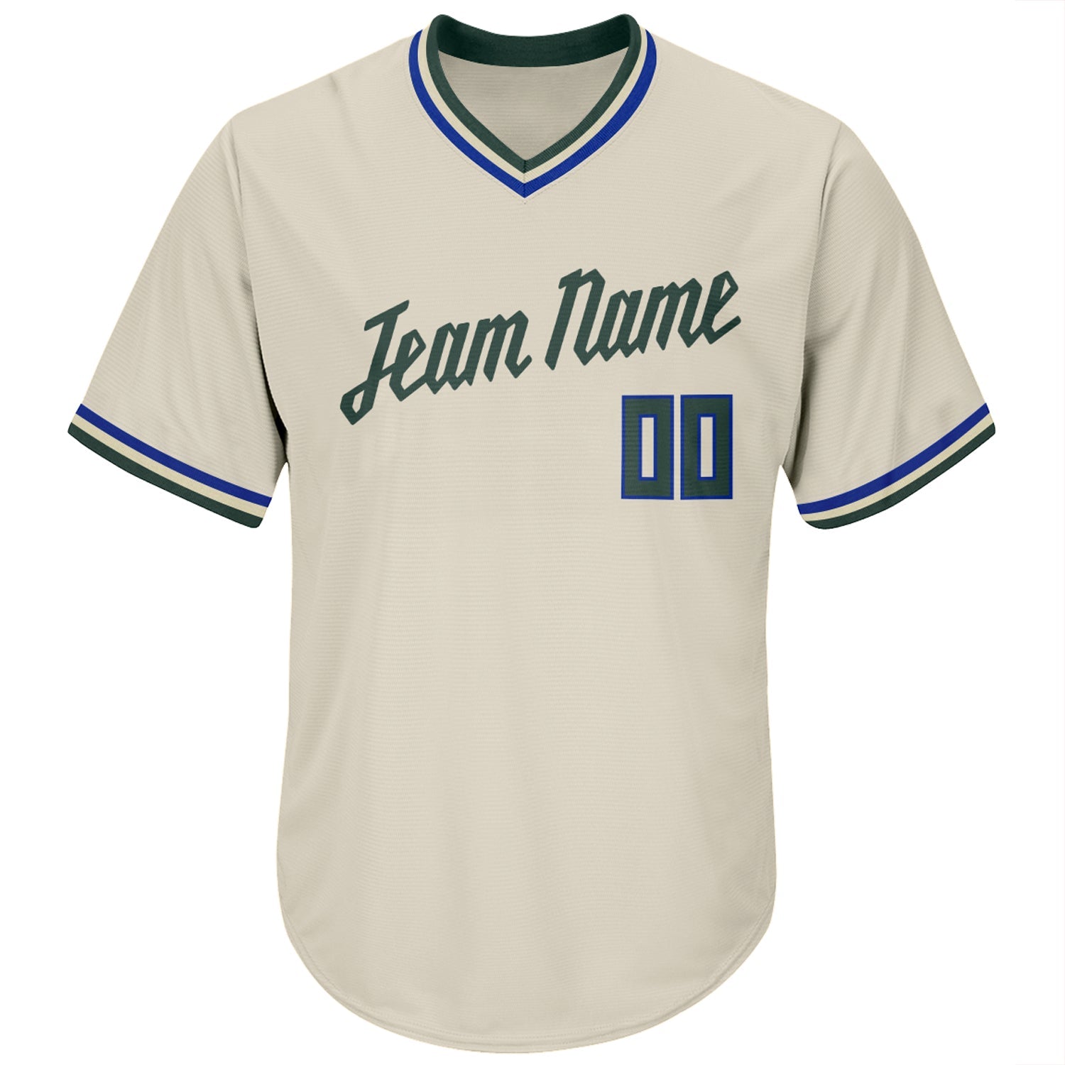 Custom Cream Hunter Green-Royal Authentic Throwback Rib-Knit Baseball Jersey Shirt view 3