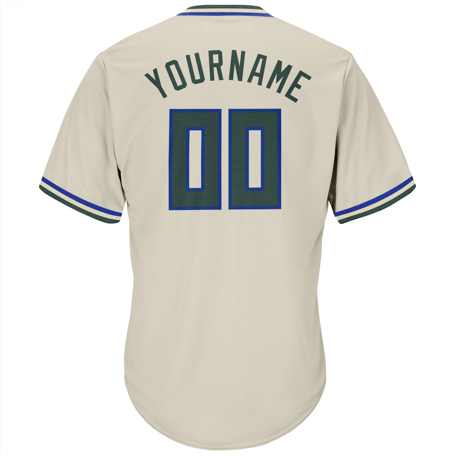 Custom Cream Hunter Green-Royal Authentic Throwback Rib-Knit Baseball Jersey Shirt view 4