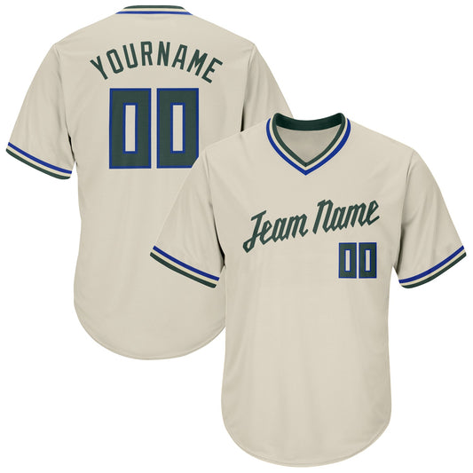 Custom Cream Hunter Green-Royal Authentic Throwback Rib-Knit Baseball Jersey Shirt - Main View