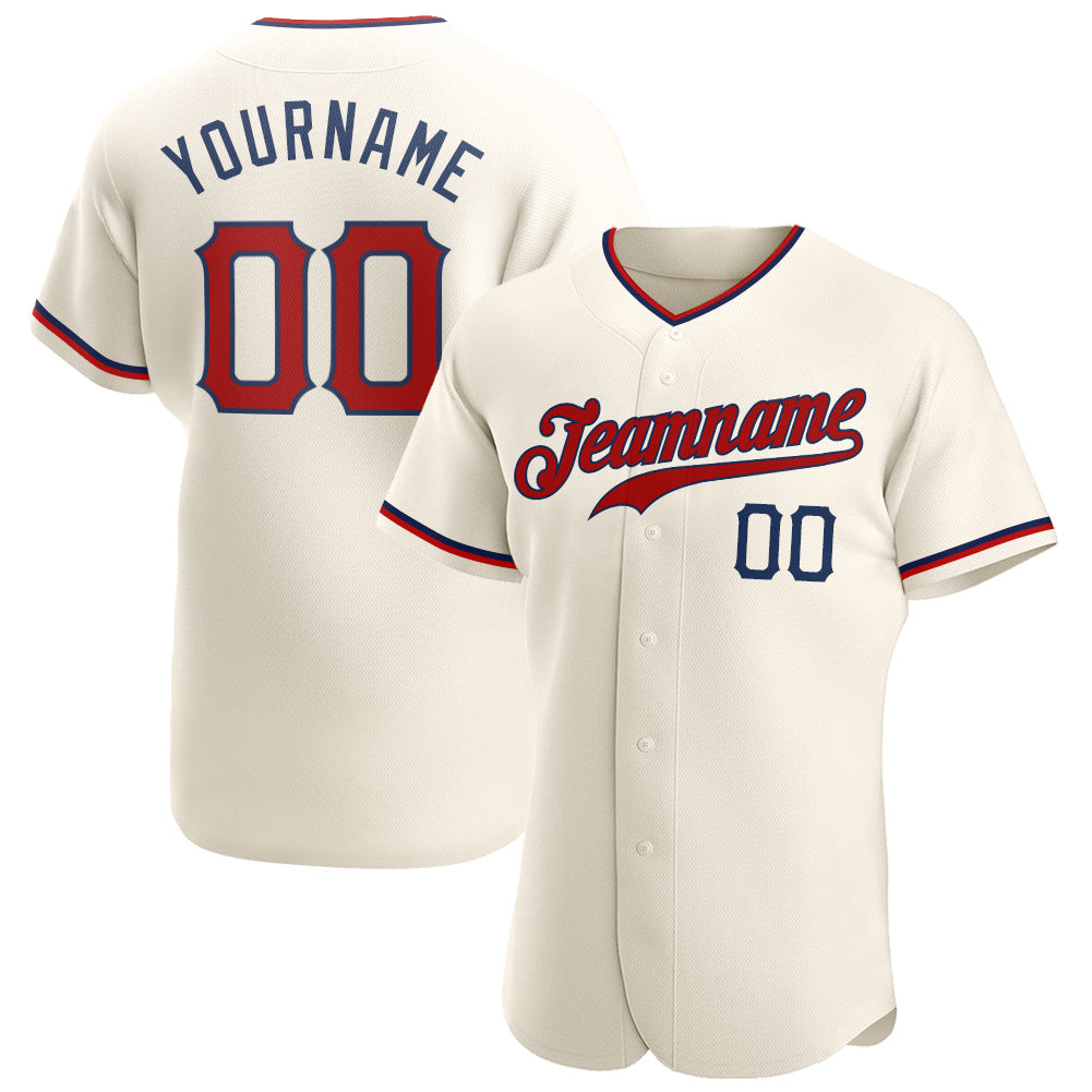 Custom Cream Red-Navy Authentic Baseball Jersey - Main View