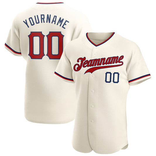 Custom Cream Red-Navy Authentic Baseball Jersey - Main View