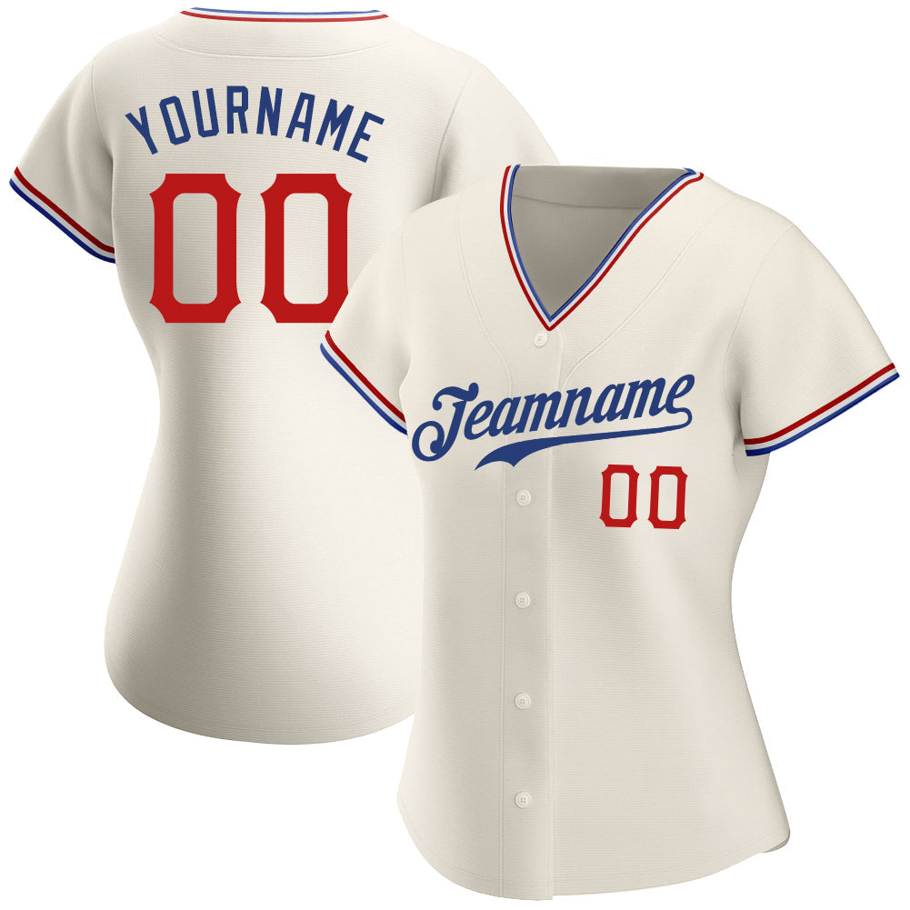 Custom Cream Red-Royal Authentic Baseball Jersey view 2