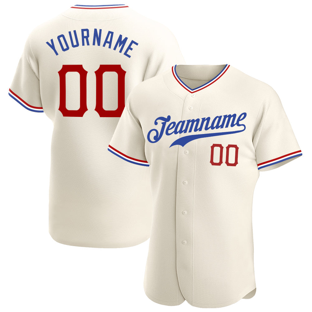Custom Cream Red-Royal Authentic Baseball Jersey - Main View