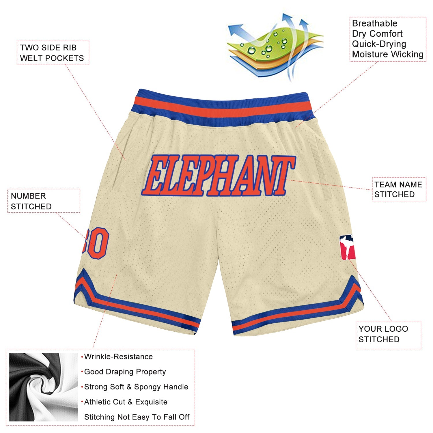 Custom Cream Orange-Royal Authentic Throwback Basketball Shorts view 2