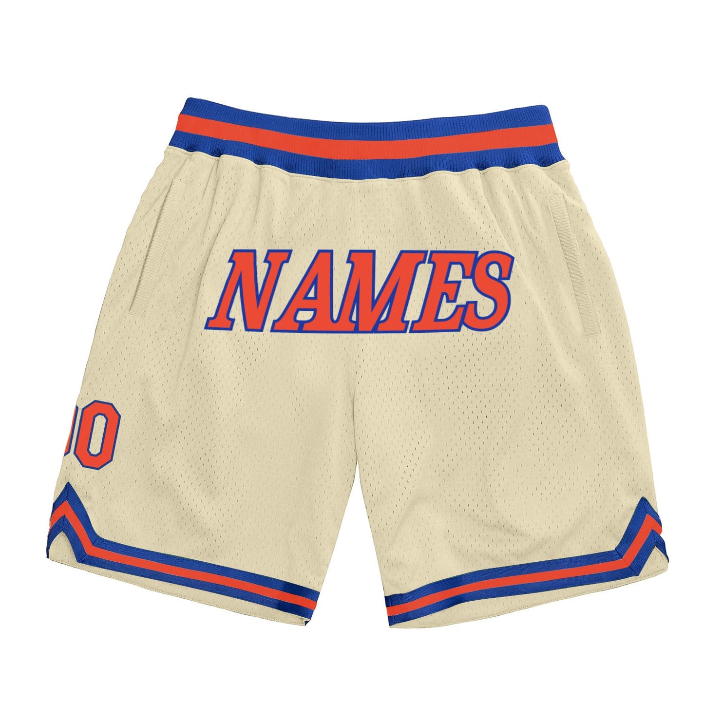 Custom Cream Orange-Royal Authentic Throwback Basketball Shorts - Main View