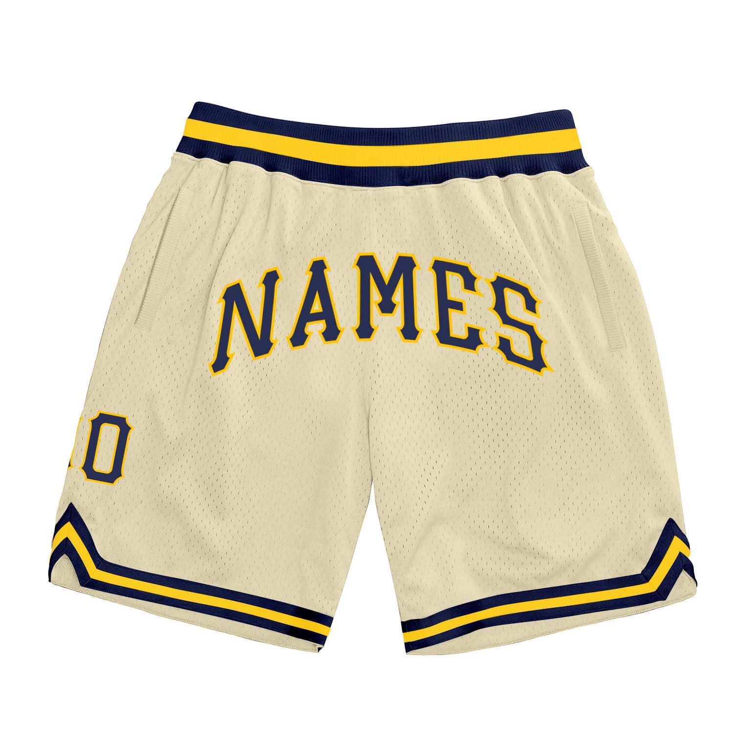 Custom Cream Navy-Gold Authentic Throwback Basketball Shorts - Main View