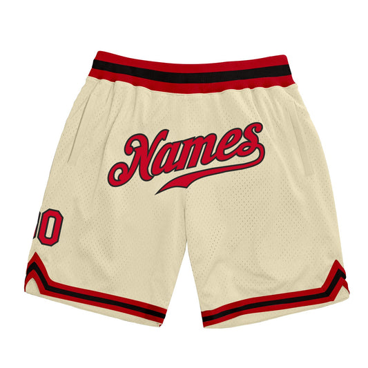Custom Cream Red-Black Authentic Throwback Basketball Shorts - Main View