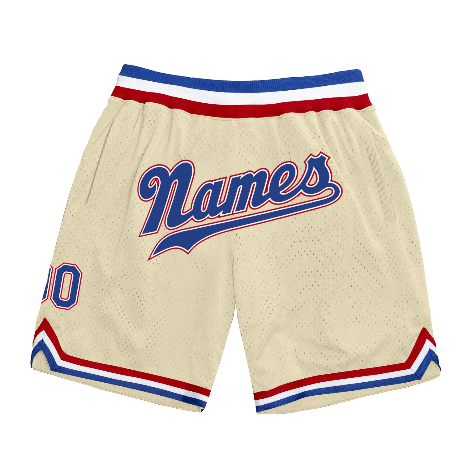 Custom Cream Royal-Red Authentic Throwback Basketball Shorts - Main View