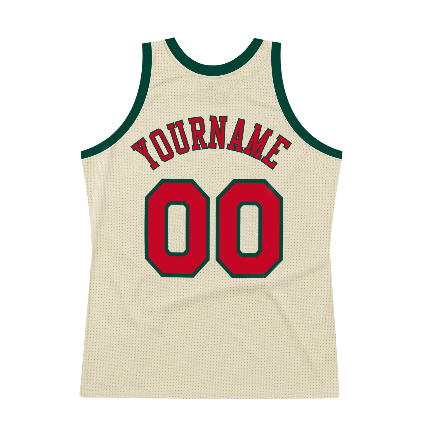 Custom Cream Red-Hunter Green Authentic Throwback Basketball Jersey view 6