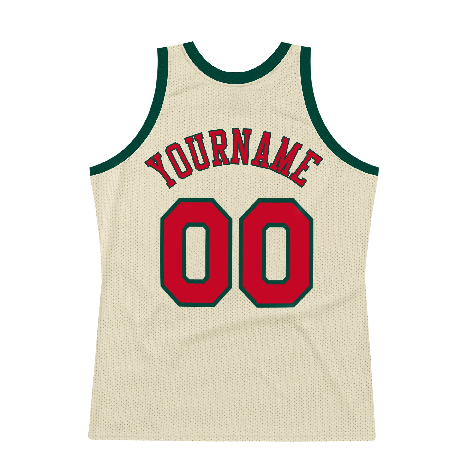 Custom Cream Red-Hunter Green Authentic Throwback Basketball Jersey view 6