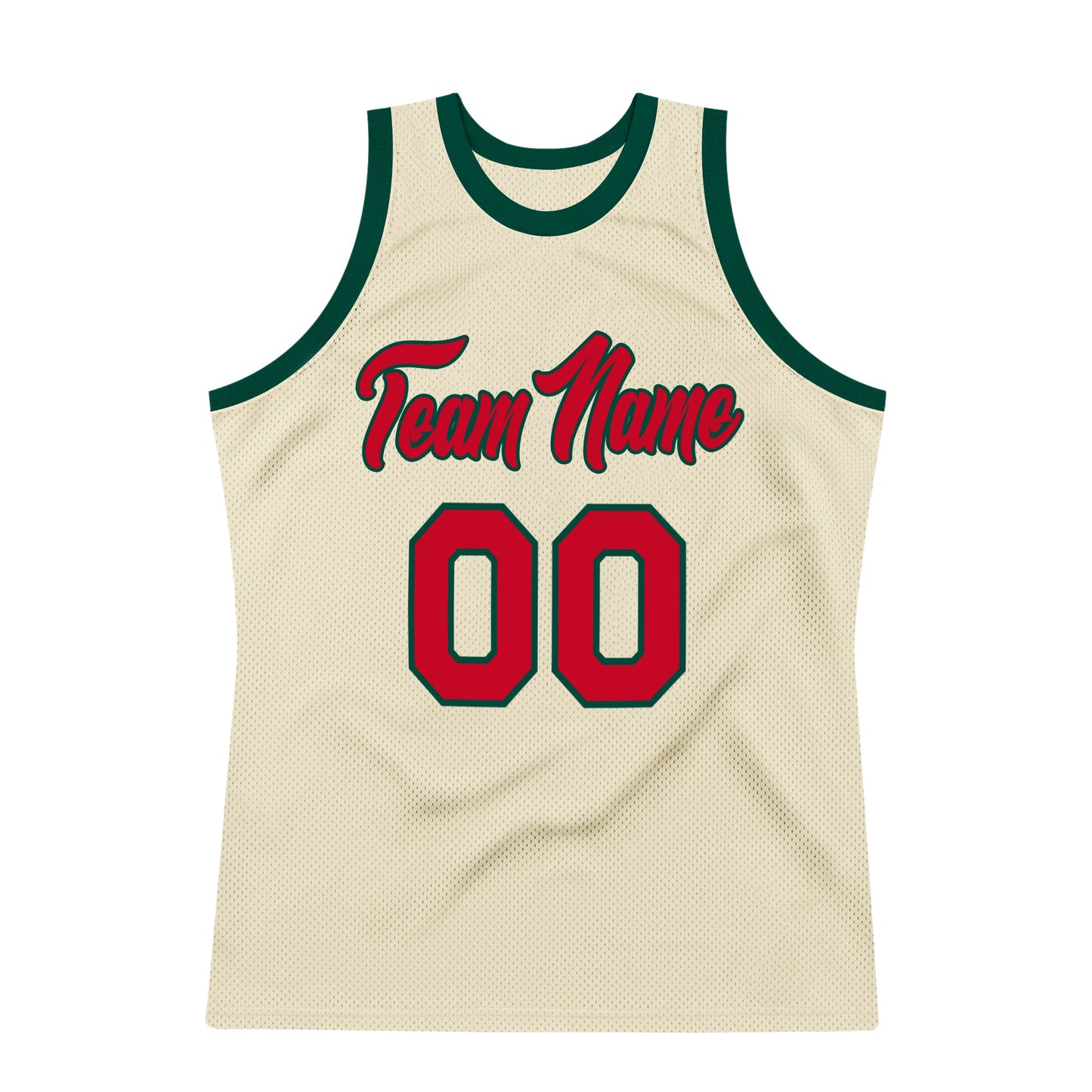 Custom Cream Red-Hunter Green Authentic Throwback Basketball Jersey view 7