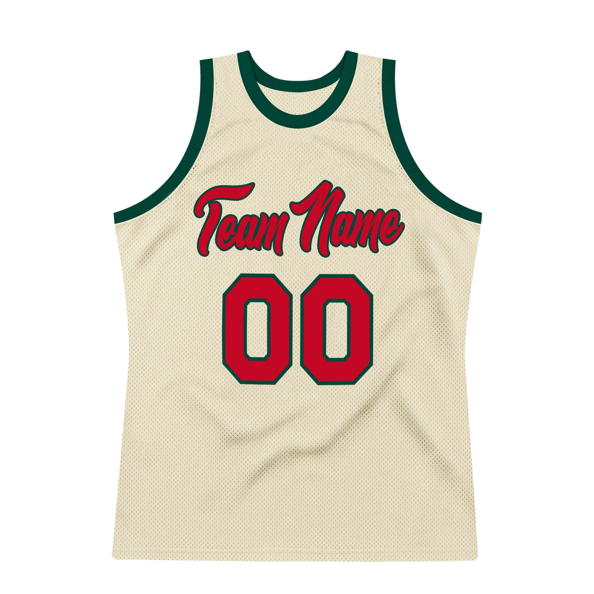 Custom Cream Red-Hunter Green Authentic Throwback Basketball Jersey view 7
