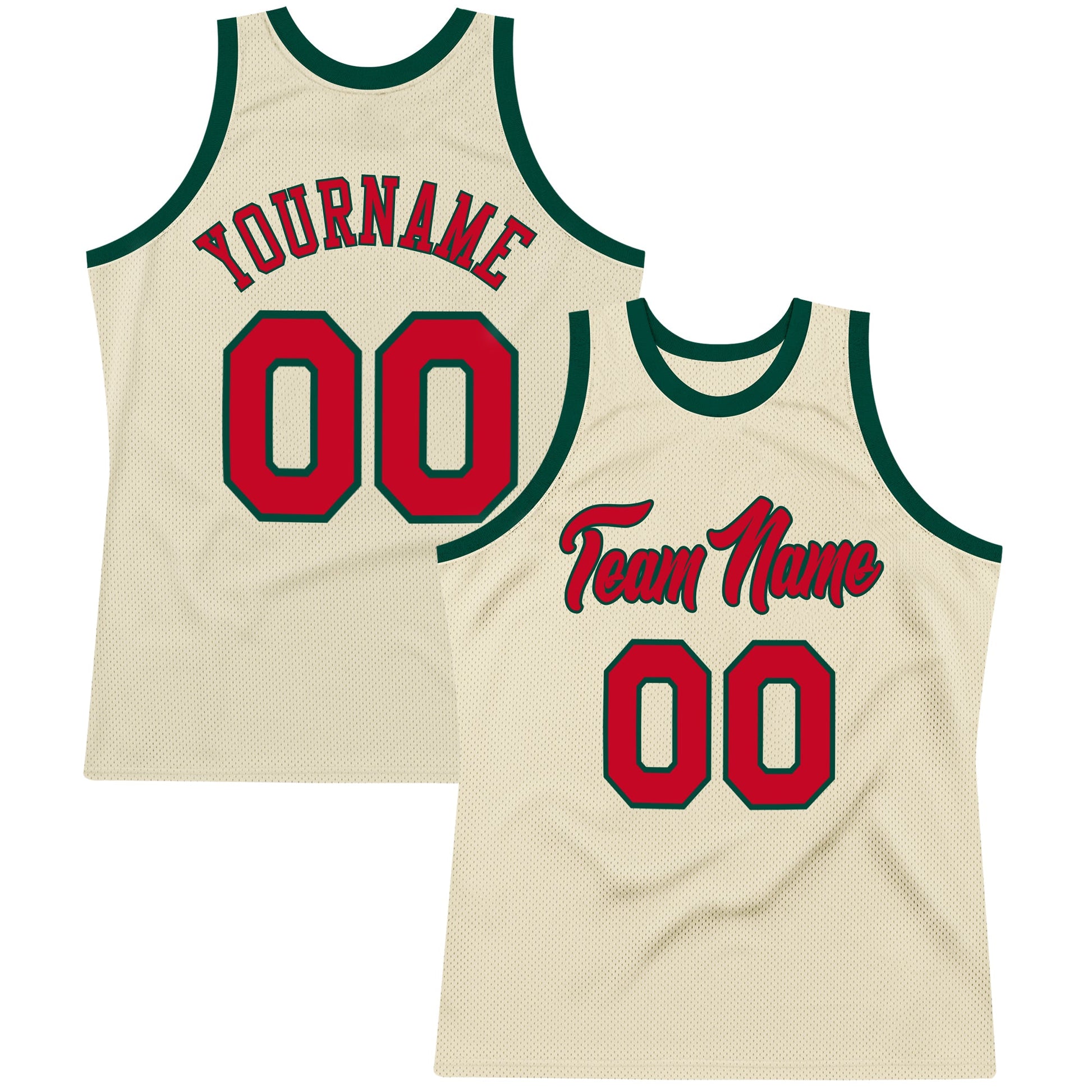 Custom Cream Red-Hunter Green Authentic Throwback Basketball Jersey - Main View