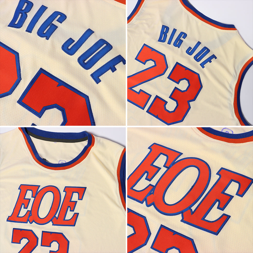 Custom Cream Royal-Red Authentic Throwback Basketball Jersey view 5