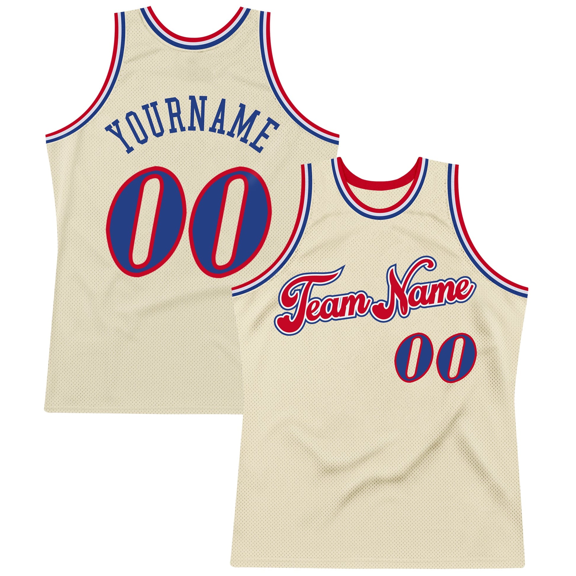 Custom Cream Royal-Red Authentic Throwback Basketball Jersey - Main View