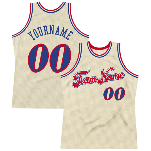 Custom Cream Royal-Red Authentic Throwback Basketball Jersey - Main View