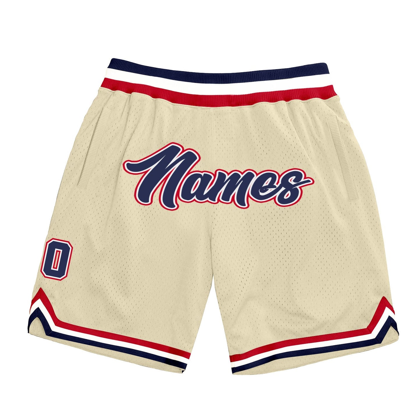 Custom Cream Navy-Red Authentic Throwback Basketball Shorts - Main View