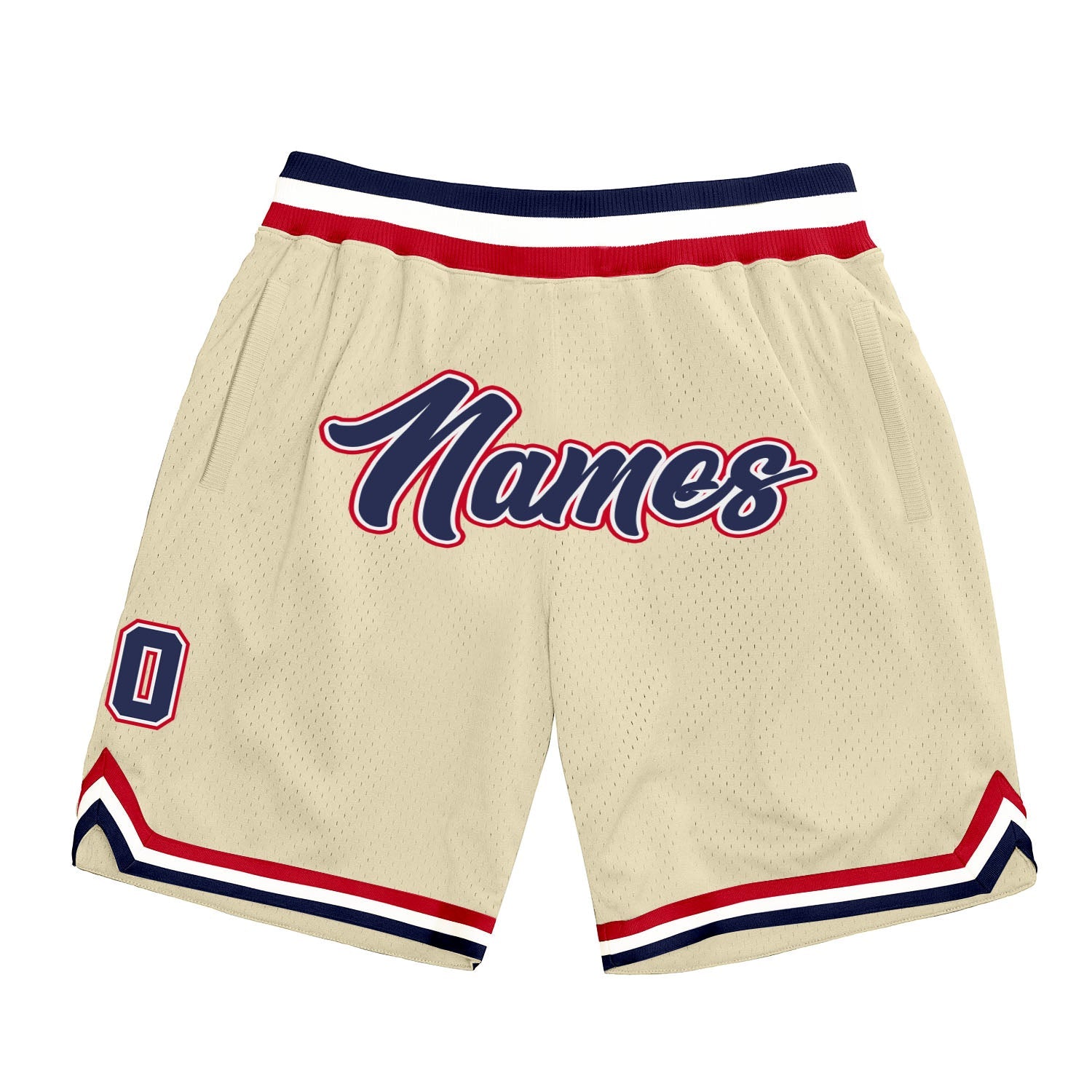 Custom Cream Navy-Red Authentic Throwback Basketball Shorts - Main View