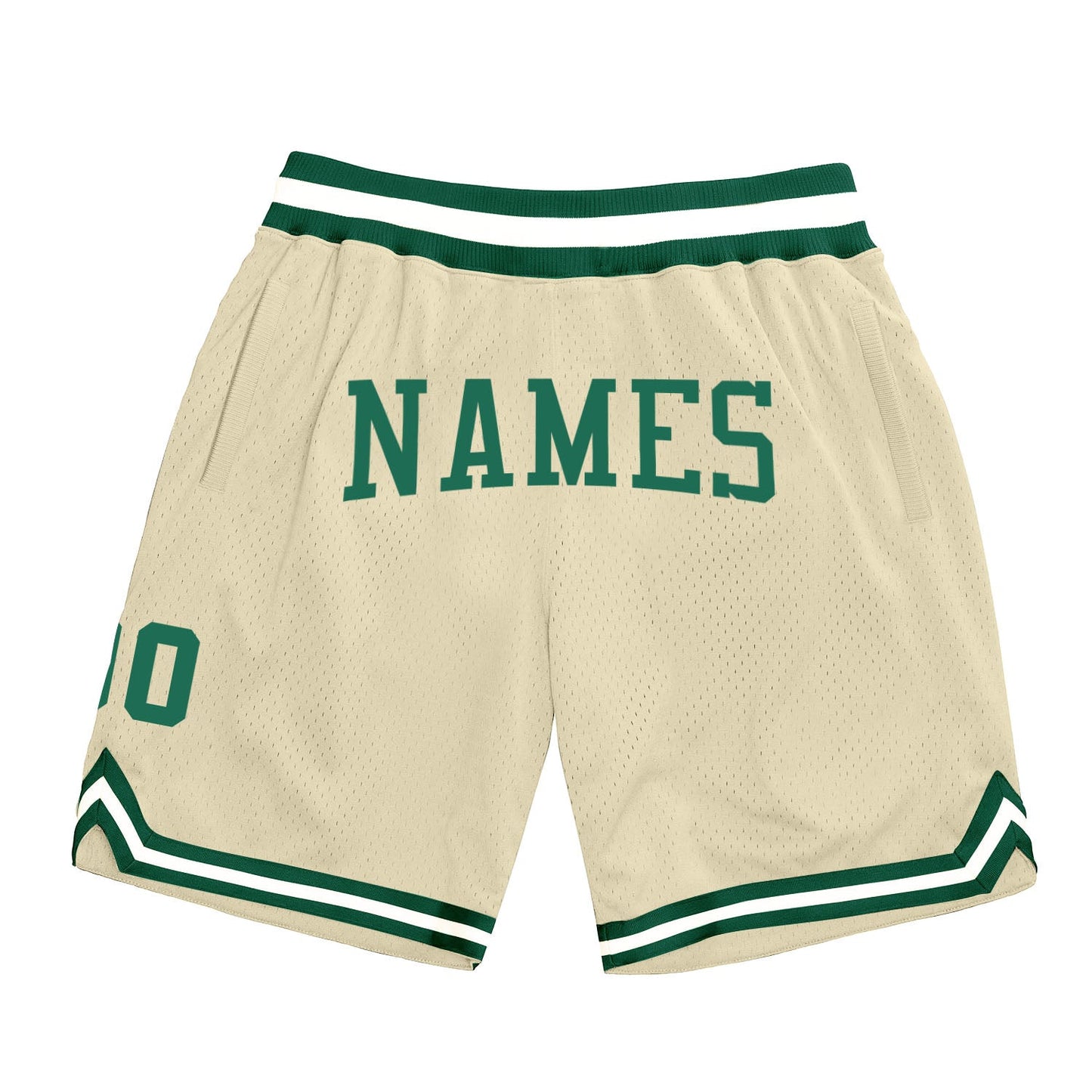 Custom Cream Kelly Green-White Authentic Throwback Basketball Shorts - Main View
